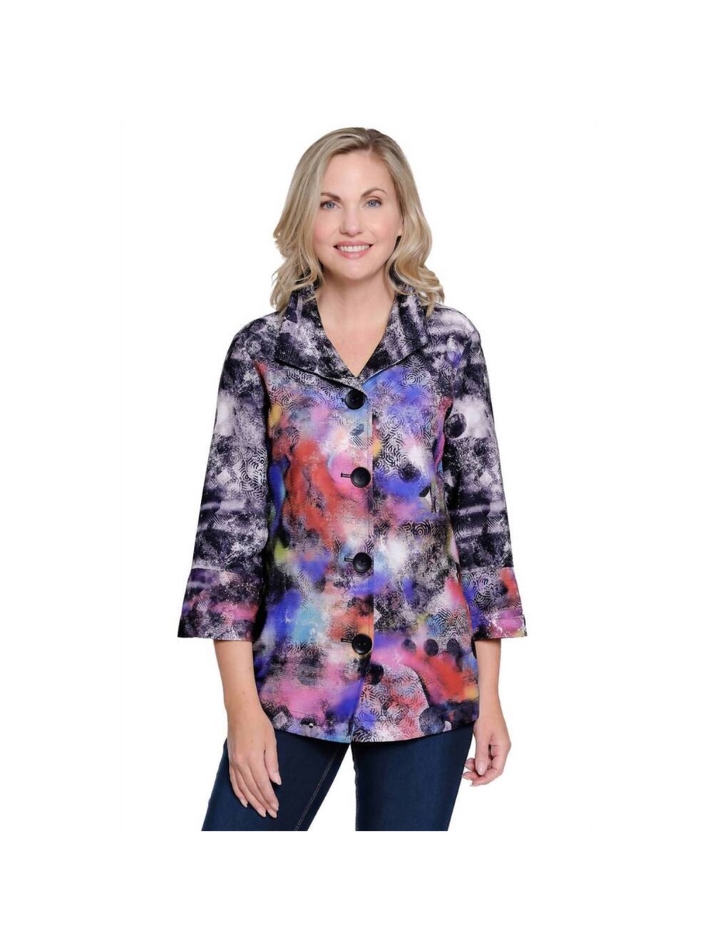 ALI MILES 3/4 sleeve woven jacket in abstract multi Size Large